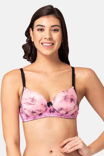 Buy AMANTE Pink Women's Floral Print Padded Non Wired T-Shirt Bra