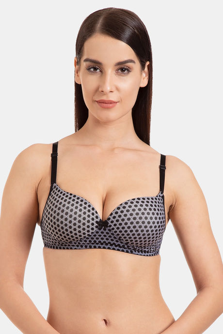 Tweens Padded Non Wired Full Coverage T-Shirt Bra - Black Polka Print