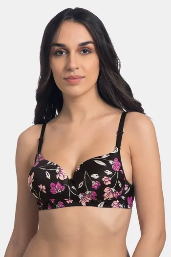 Padded Non-Wired Floral Print Racerback T-Shirt Bra - Stylace