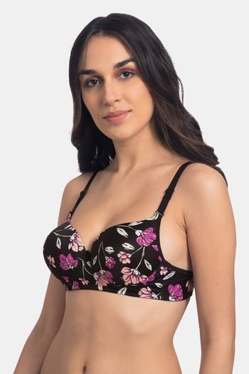 Buy Tweens Padded Non Wired Full Coverage T-Shirt Bra - Black N Floral Print  at Rs.375 online