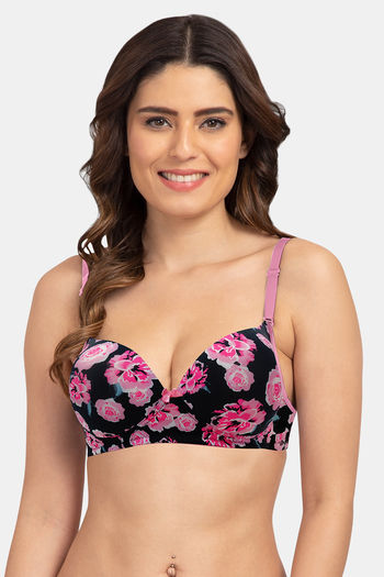 Assorted Non-Padded Floral Printed Cotton Bra & Panty Set- Pink