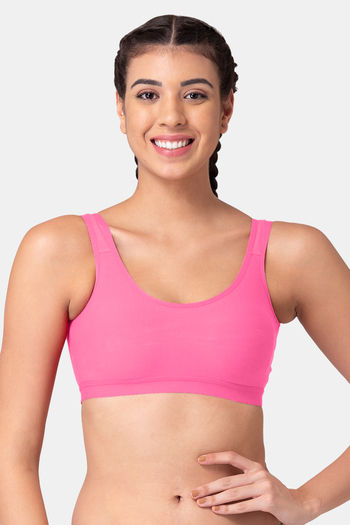 Buy Lady Lyka Pink Solid Non Wired Lightly Padded Sports Bra