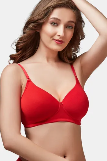 Buy online Solid Red Cotton T-shirt Bra from lingerie for Women by