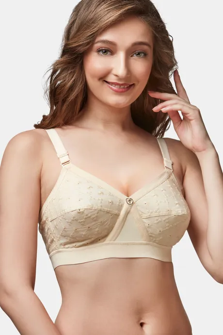 Buy TRYLO KRUTIKA CHIKAN WOMEN'S NON-PADDED NON-WIRED FULL COVERAGE 100 %  EMBROIDERED COTTON BRA Online at Best Prices in India - JioMart.