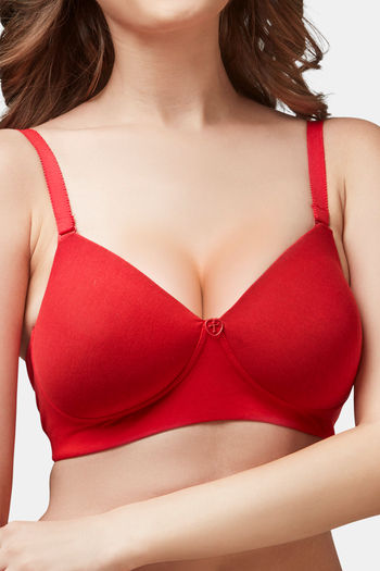 Trylo Padded Non-Wired Full Coverage T-Shirt Bra - Red
