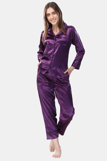 Purple satin pj set hot sale