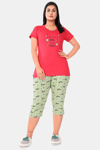 Summer Red And Green Hosiery Short Sleeve Heart Print Night Suit For Women  Daily Wear at Best Price in Surat | Krisha Fashion