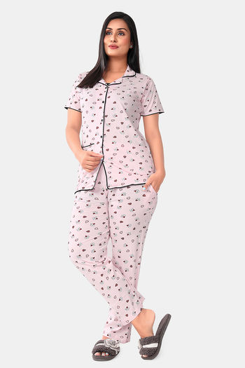 Buy Sweet Moon Knit Cotton Pyjama Set - Baby Pink