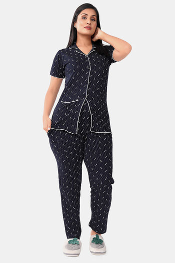 Buy Sweet Moon Knit Cotton Pyjama Set - Black