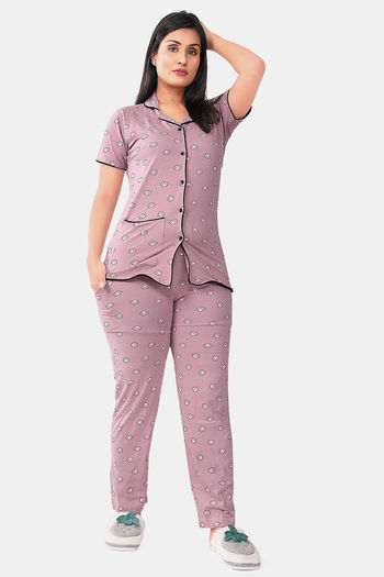 Buy Sweet Moon Knit Cotton Pyjama Set - Lavender