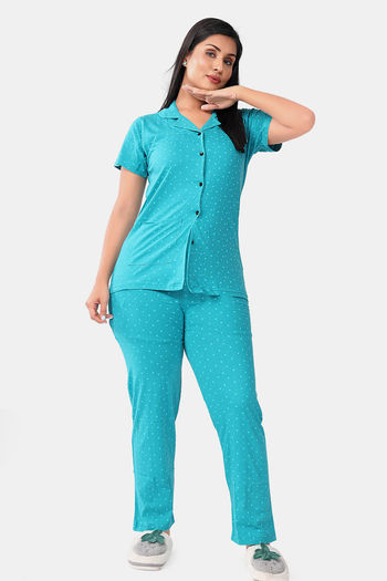 Buy Sweet Moon Knit Cotton Pyjama Set - Turquoise Blue