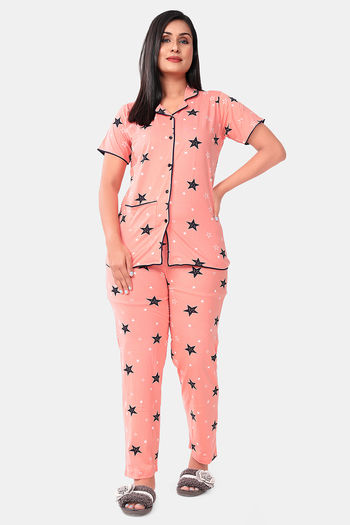 Buy Sweet Moon Knit Cotton Pyjama Set - Peach