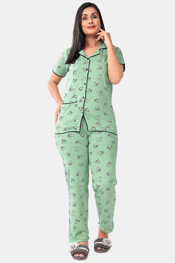 Buy Sweet Moon Knit Cotton Pyjama Set - Pastel Green
