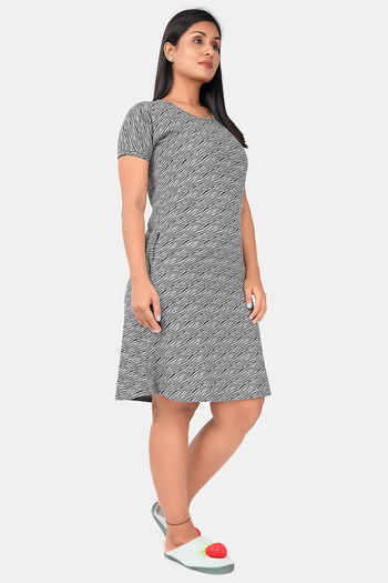 Buy Sweet Moon Knit Cotton Mid Length Nightdress - Ash