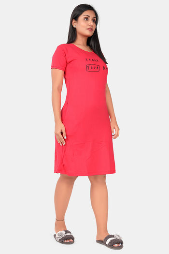 Buy Sweet Moon Knit Cotton Mid Length Nightdress - Tomato Red