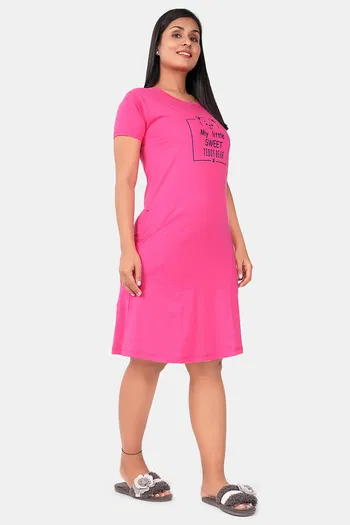 Buy Sweet Moon Knit Cotton Mid Length Nightdress - Pink
