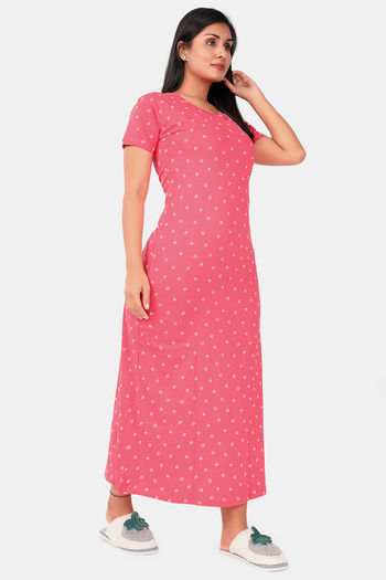 Buy Sweet Moon Knit Cotton Full Length Nightdress - Pink