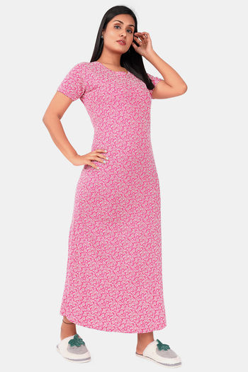 Buy Sweet Moon Knit Cotton Full Length Nightdress - Light Pink