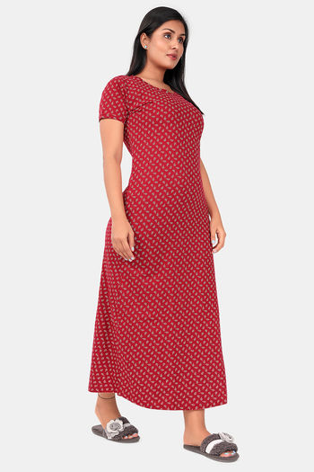 Buy Sweet Moon Knit Cotton Full Length Nightdress - Maroon