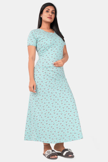 Buy Sweet Moon Knit Cotton Full Length Nightdress - Pastel Blue