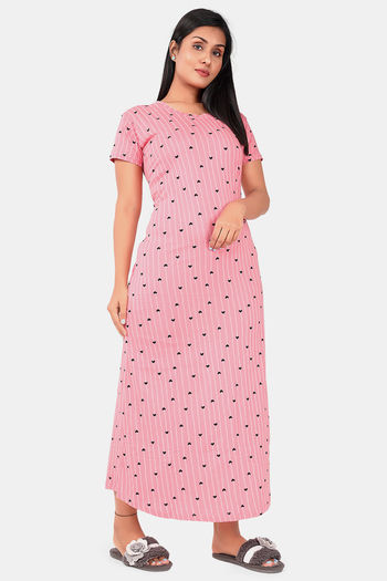 Buy Sweet Moon Knit Cotton Full Length Nightdress - Light Pink