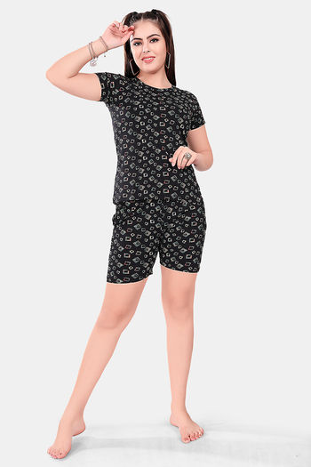 Buy Sweet Moon Knit Cotton Shorts Set - Blackish 