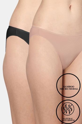 Buy AshleyandAlvis Anti Microbial Medium Rise Full Coverage Bikini Panty  (Pack of 2) - Black Nude at Rs.850 online