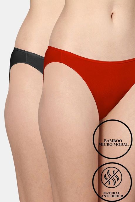 AshleyandAlvis Anti Microbial Medium Rise Full Coverage Bikini Panty (Pack of 2) - Black Red