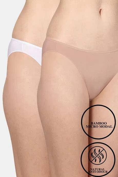 AshleyandAlvis Anti Microbial Medium Rise Full Coverage Bikini Panty (Pack of 2) - White Nude