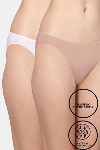 Buy AshleyandAlvis Anti Microbial Medium Rise Full Coverage Bikini Panty (Pack of 2) - White Nude