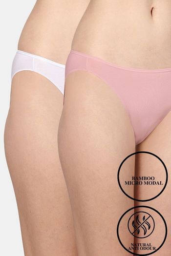Buy AshleyandAlvis Anti Microbial Medium Rise Full Coverage Bikini Panty (Pack of 2) - White Pink