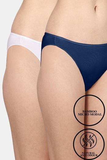 Buy AshleyandAlvis Anti Microbial Medium Rise Full Coverage Bikini Panty (Pack of 2) - White Blue