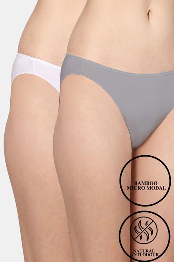 Buy AshleyandAlvis Anti Microbial Medium Rise Full Coverage Bikini Panty (Pack of 2) - White Grey
