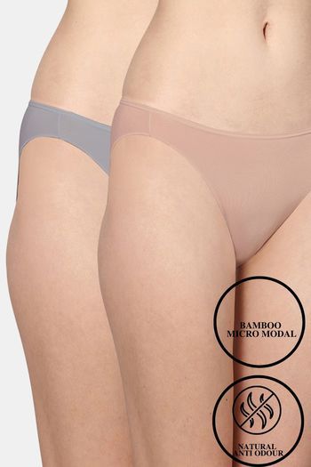 Buy AshleyandAlvis Anti Microbial Medium Rise Full Coverage Bikini Panty (Pack of 2) - Grey Nude