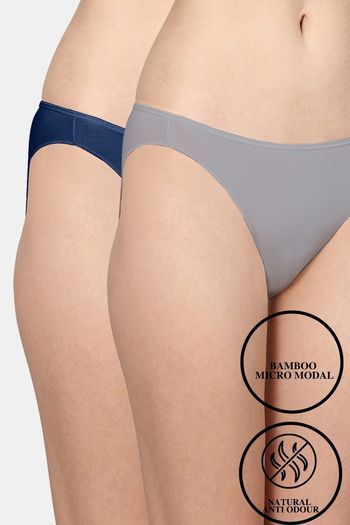 Buy AshleyandAlvis Anti Microbial Medium Rise Full Coverage Bikini Panty (Pack of 2) - Grey Blue