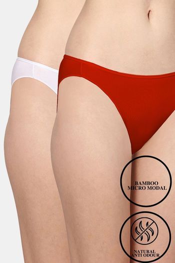 Buy AshleyandAlvis Anti Microbial Medium Rise Full Coverage Bikini Panty (Pack of 2) - White Red