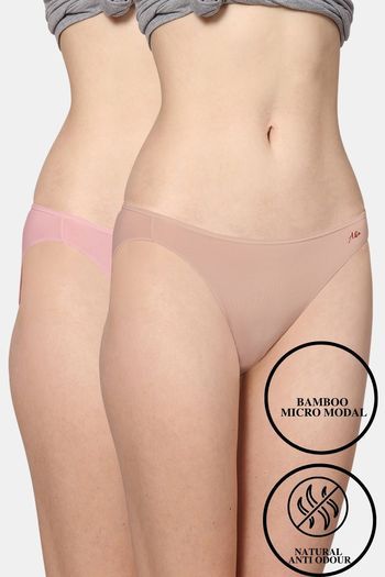 Buy AshleyandAlvis Anti Microbial Medium Rise Full Coverage Bikini Panty (Pack of 2) - Pink Nude