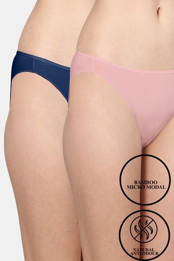 Buy AshleyandAlvis Anti Microbial Medium Rise Full Coverage Bikini Panty (Pack of 2) - Pink Blue