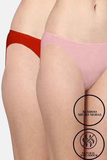 Buy AshleyandAlvis Anti Microbial Medium Rise Full Coverage Bikini Panty (Pack of 2) - Pink Red