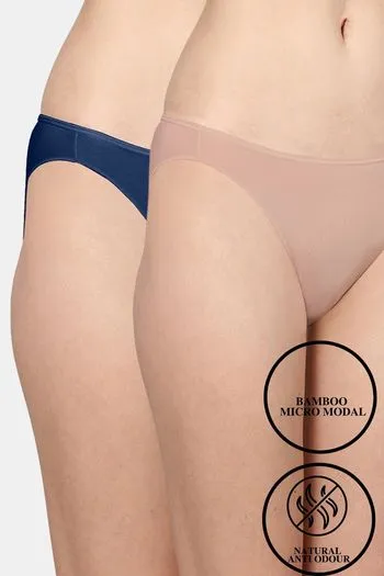 Buy AshleyandAlvis Anti Microbial Medium Rise Full Coverage Bikini Panty (Pack of 2) - Blue Nude