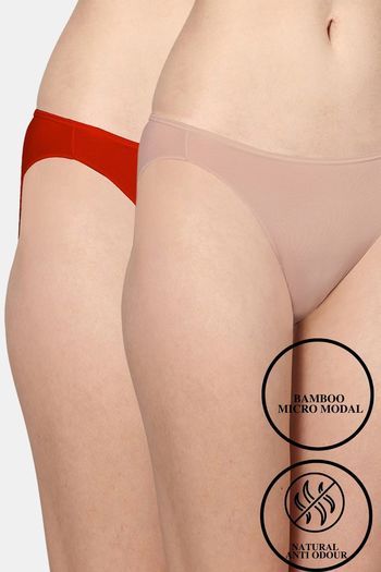 Buy AshleyandAlvis Anti Microbial Medium Rise Full Coverage Bikini Panty (Pack of 2) - Nude Red