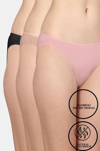 Buy AshleyandAlvis Medium Rise Full Coverage Anti Bacterial Bikini Panty (Pack of 3) - Multicolor