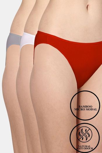 Buy AshleyandAlvis Medium Rise Full Coverage Anti Bacterial Bikini Panty (Pack of 3) - Multicolor