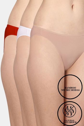 Buy AshleyandAlvis Medium Rise Full Coverage Anti Bacterial Bikini Panty (Pack of 3) - Multicolor