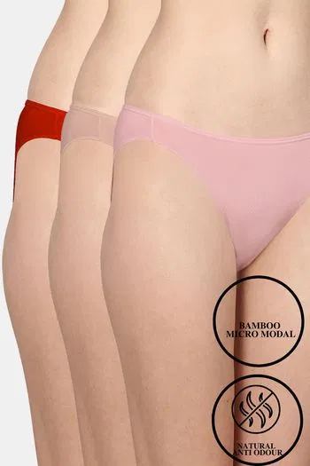 Buy AshleyandAlvis Medium Rise Full Coverage Anti Bacterial Bikini Panty (Pack of 3) - Multicolor