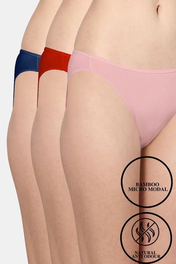 Buy AshleyandAlvis Medium Rise Full Coverage Anti Bacterial Bikini Panty (Pack of 3) - Multicolor