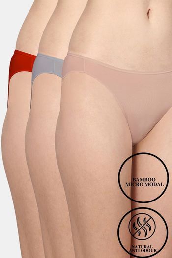 Buy AshleyandAlvis Medium Rise Full Coverage Anti Bacterial Bikini Panty (Pack of 3) - Multicolor