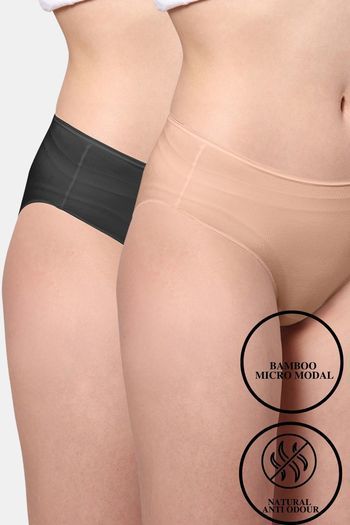 Buy AshleyandAlvis Anti Microbial Medium Rise Full Coverage Hipster Panty (Pack of 2) - Black Nude