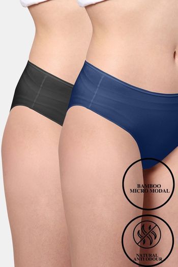 Buy AshleyandAlvis Anti Microbial Medium Rise Full Coverage Hipster Panty (Pack of 2) - Black Blue