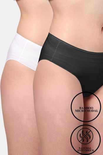 Buy AshleyandAlvis Anti Microbial Medium Rise Full Coverage Hipster Panty (Pack of 2) - Black White